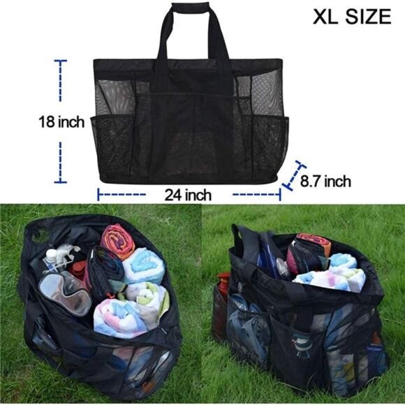 Extra Large Beach Bag, XL Mesh Tote with Zipper and Pockets Ideal for Your trip - Picture 3 of 8